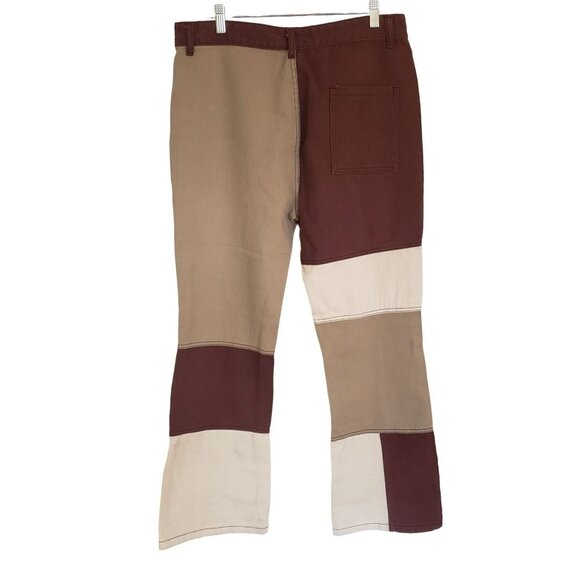 Patch work boot cut jeans Size 34 raw hem tan - Picture 2 of 6